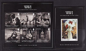 Монтсеррат, 2014, 1-я мировая война, Плакаты, Женщина на войне, лист, блок